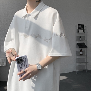 8XL-M新中式刺绣图腾短袖polo衫大码翻领T恤半袖保罗衫DX1212/P45图片