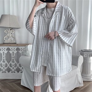 TZ4243/P55夏款休闲短袖套装男五分袖衬衣宽松短裤男装大码两件套，男装休闲套装，电商A141