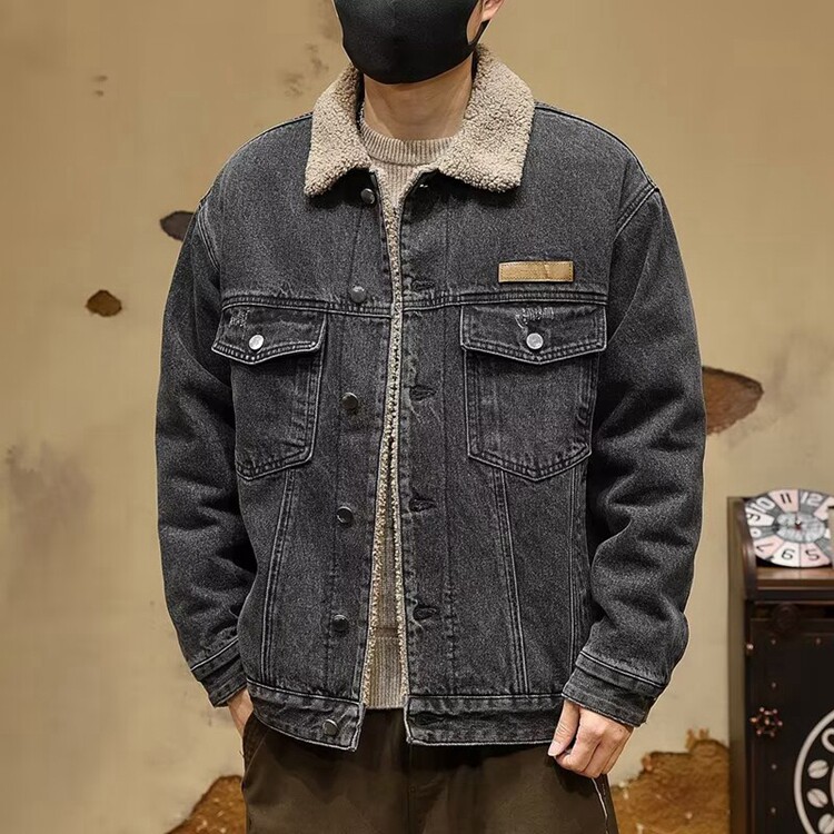 冬季翻领仿羊羔绒棉衣外套男2025新款加厚保暖工装牛仔夹克棉服潮,男装夹克,星座218-8