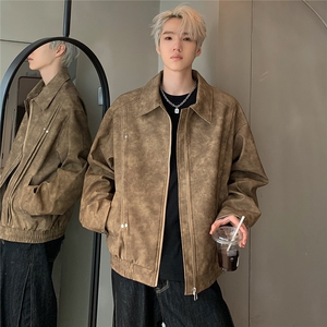 美式摩登复古感皮衣休闲翻领夹克男24秋季设计感外套JK113-P98图片