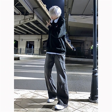 B221美式ins高街暗黑小众个性拼接直筒牛仔裤LK23141-P65控88，男装牛仔裤，电商B221