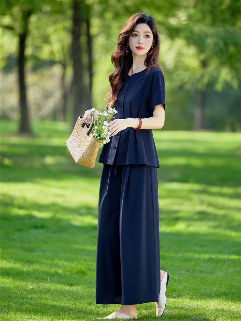 棉麻休闲套装女2026夏装新款时尚洋气收腰显瘦阔腿裙裤两件套,女装套装/套裙,水衣源