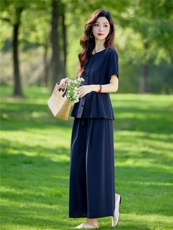 棉麻休闲套装女2026夏装新款时尚洋气收腰显瘦阔腿裙裤两件套，女装套装/套裙，水衣源