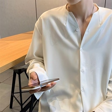 古巴领冰丝长袖衬衫男女秋季潮牌巴洛克高级感英伦雅痞衬衣CY160，男装衬衫，星座601-2