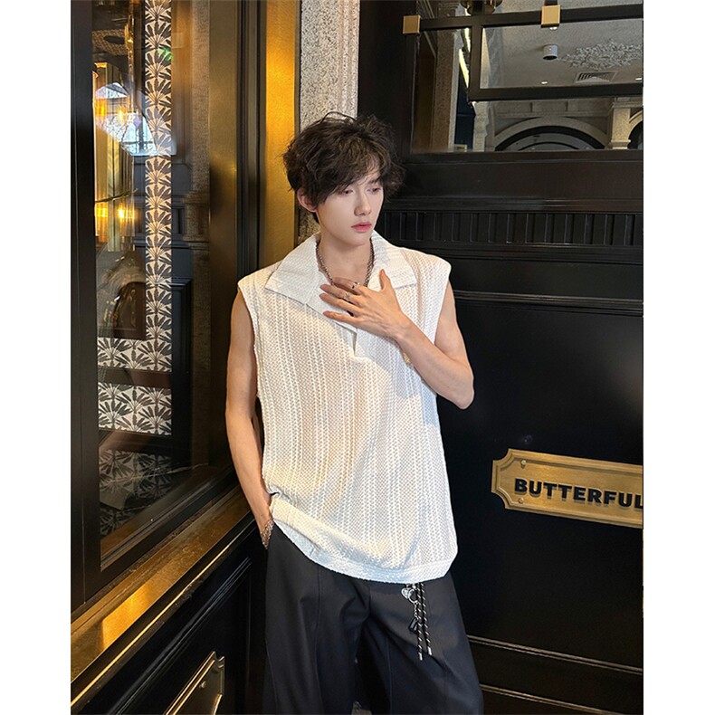 8XL-M 夏竖条纹纯棉背心男韩版宽松坎肩休闲运动午休T恤肌理DX333图片
