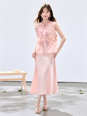 夏季新款现货！2026新中式薄款温柔风重工刺绣马甲+吊带长裙套装，女装套装/套裙，央宝儿
