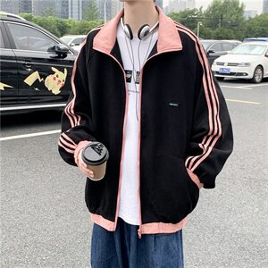 910A-DY23-P85控108秋装条纹小清新夹克女韩版情侣休闲运动外套男图片