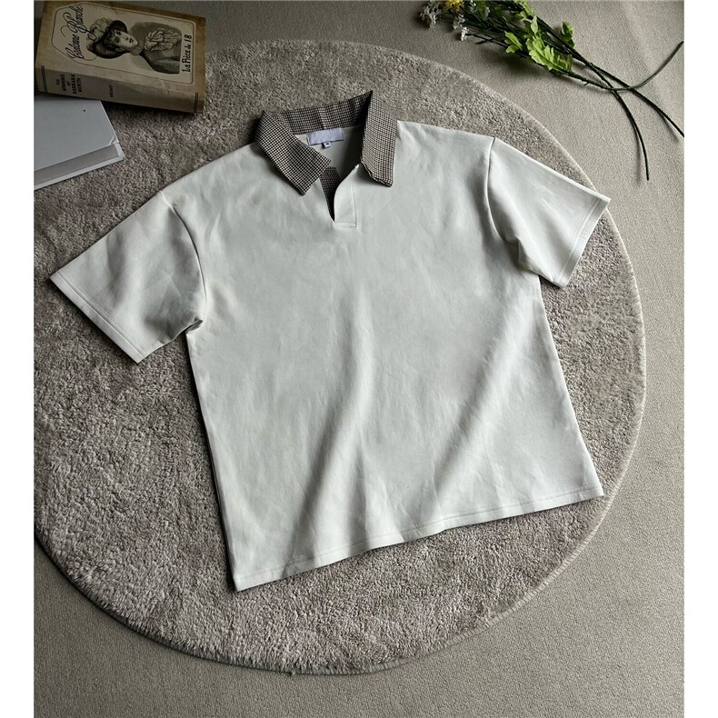 网图-夏装新款千鸟格拼接翻领短袖T恤POLO衫夏季男装半袖S421特38,男装Polo衫,电商A233-1