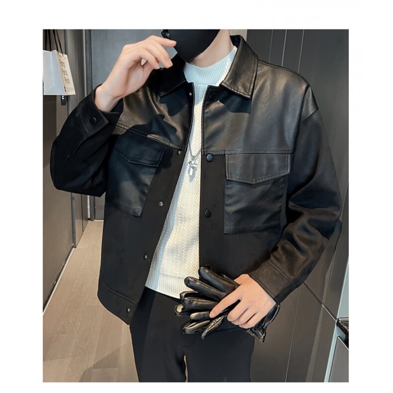 秋店主小伙麂皮绒拼皮夹克外套男加厚羊羔毛批140JK-3039-P130,男装夹克,电商A236