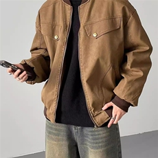 秋冬韩版覆古工装皮质短款夹克外套男士宽松棒球服潮J890-P68，男装夹克，星座208-5