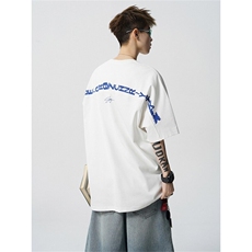 美式潮牌字母印花解构短袖T恤男款夏季重磅正肩体恤设计感五分袖，男装T恤，电商A028