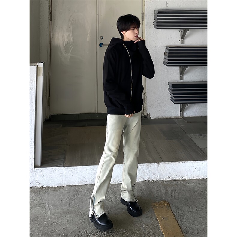 B221美式ins高街暗黑拉链宽松开衫卫衣连帽外套SY2314-P80控108,男装卫衣,电商B221