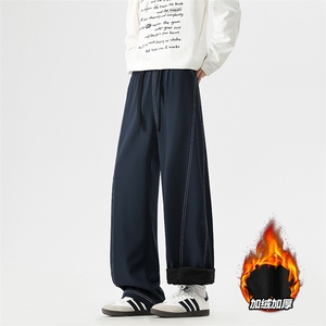 直筒宽松长裤垂顺加绒加厚时尚百搭明线S-3XL 2091特批3669图片