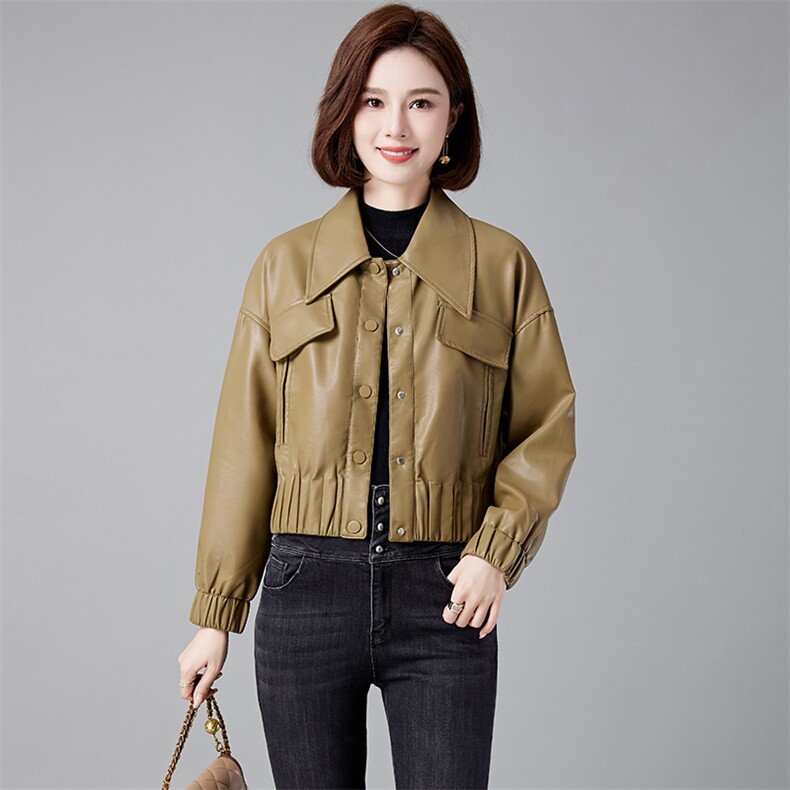 皮衣外套女春秋装短款绵羊皮小个子2023年款新款软皮宽松皮夹克,女装皮衣,江南女神