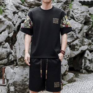 夏季拼接男士休闲运动套装男宽松刺绣T恤一套潮A266-TZ8807-P47图片