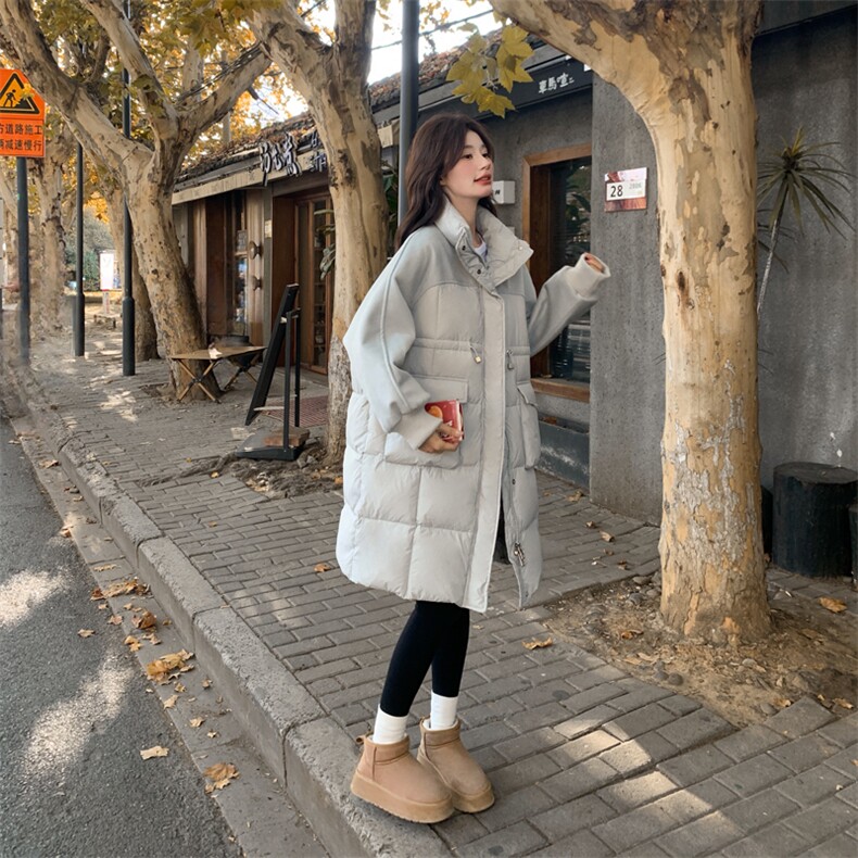 超好看白色菱形格中长款羽绒服女冬2024新款加厚保暖90白鸭绒外套,女装羽绒服,2C279