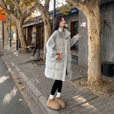超好看白色菱形格中长款羽绒服女冬2024新款加厚保暖90白鸭绒外套，女装羽绒服，2C279