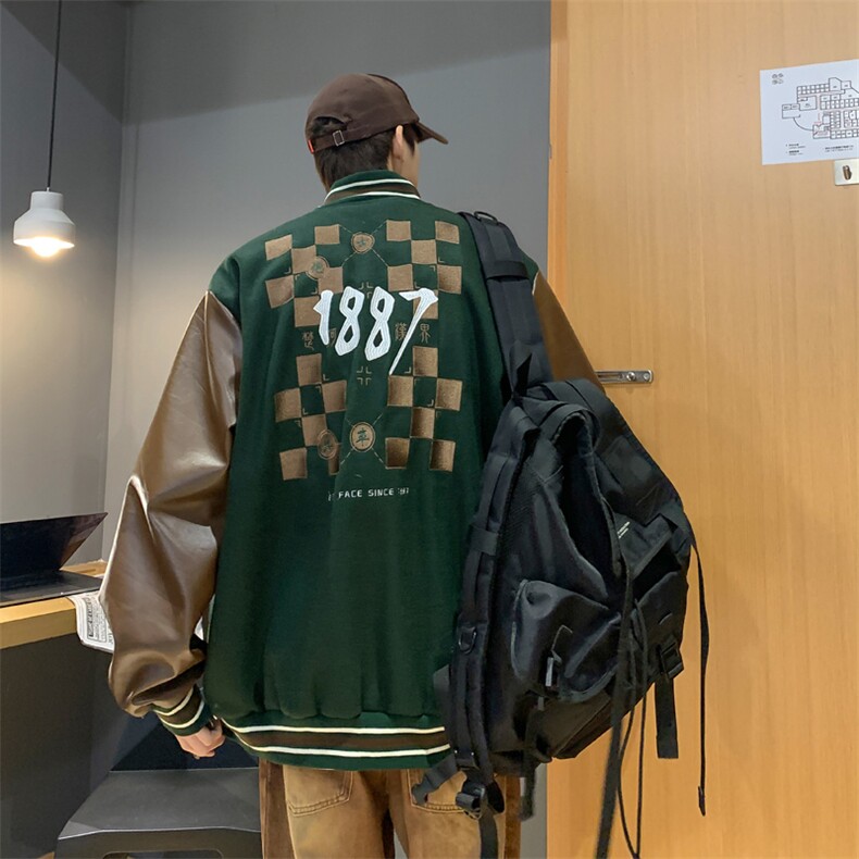 J60-P90棋格呢料拼皮夹克，男装夹克，星座1408-1