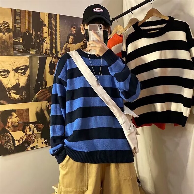 美式圆领毛衣男慵懒风休闲针织衫 MB36 P35图片