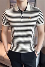 小香风条纹帅气弹力短袖T恤翻领Polo衫刺绣高级感半袖上衣T08-P50，男装T恤，电商D342