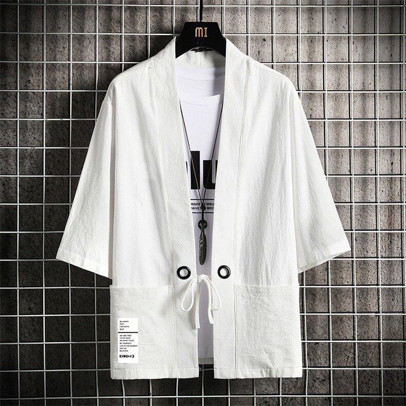 HF59045-P40风汉服男开衫外套七分袖道袍网格挂拍,男装民族服装,电商A040A