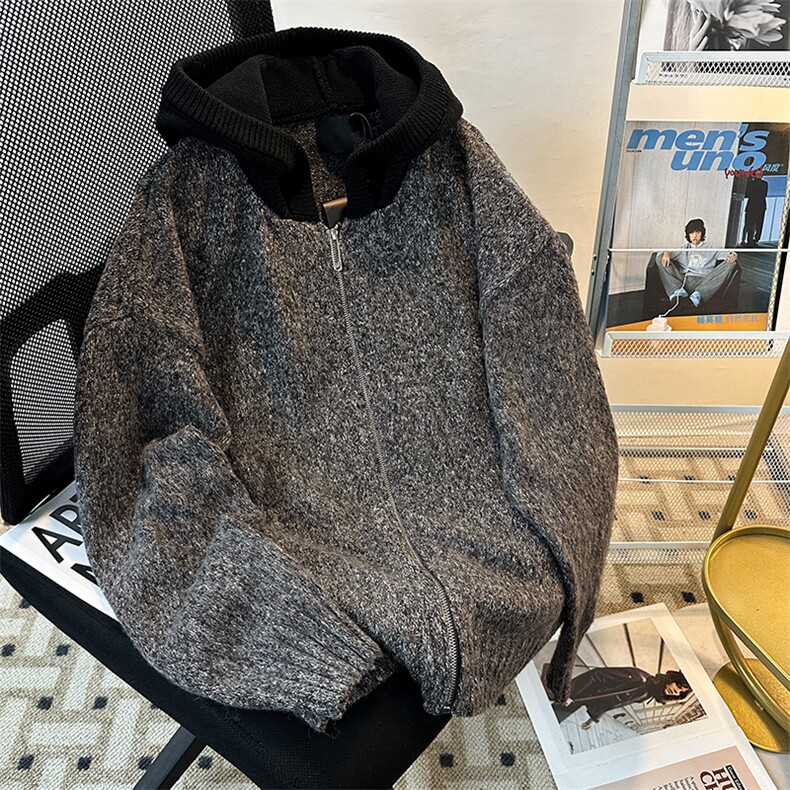 港风秋冬款男连帽拼色开衫毛衣拉链开衫针织衫外套M9804P65,男装针织衫/毛衣,星座1013-1