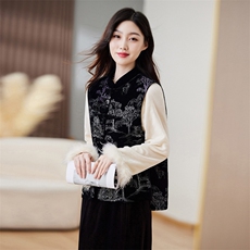 2024年春季新款女装立领复古水墨画显瘦马甲，女装马甲，施恩睿棋