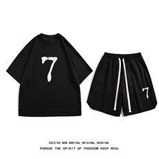 白底23新款夏季时尚宽松短袖垂感短裤冰丝套装TZ920P65控88，男装牛仔裤，电商A247-1