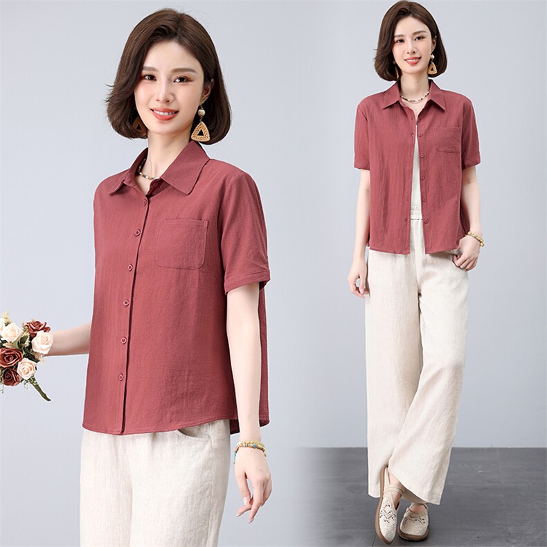 纯棉衬衫女2025夏季新款中老年妈妈大码宽松休闲全棉外穿长袖，女装衬衫，曼沙奕珂