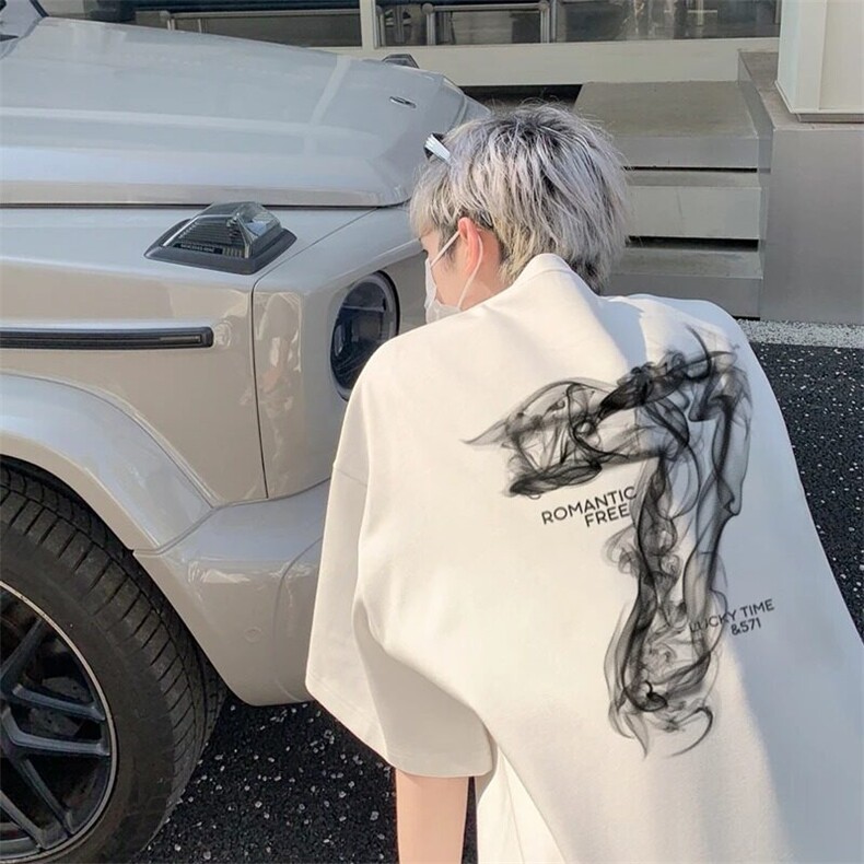 美式2025男女新款通勤风百搭夏季宽松五分袖衣韩版潮流设计感ins,男装T恤,星座715-4