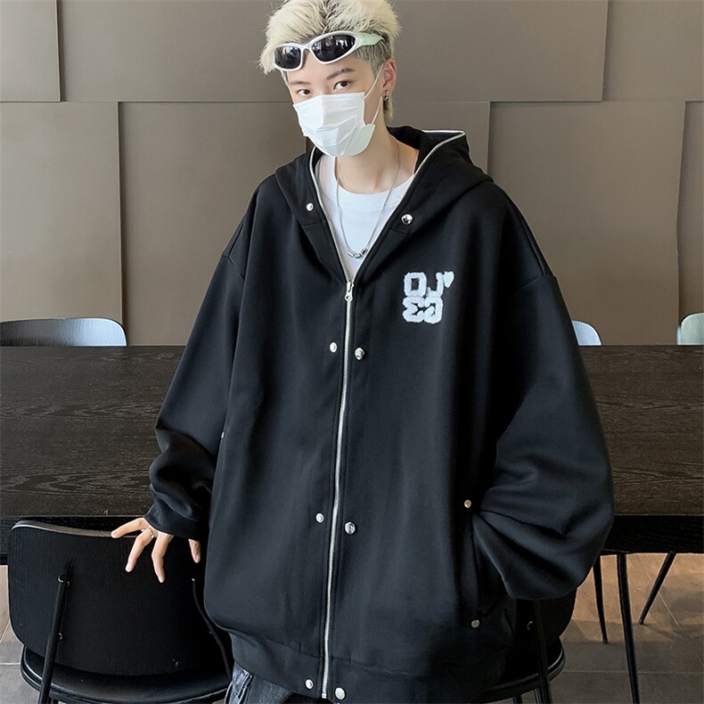 得物品质秋款男连帽开衫卫衣毛巾刺绣铆钉夹克外套WY162P57,男装夹克,星座1013-1