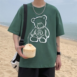2025年夏季短袖t恤男宽松大码港风青少年纯棉打底五分袖TX415-P25图片