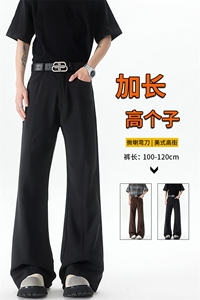 美式高街弯刀裤微喇裤子男款190cm115高个子加长直筒西裤KZ059P50图片
