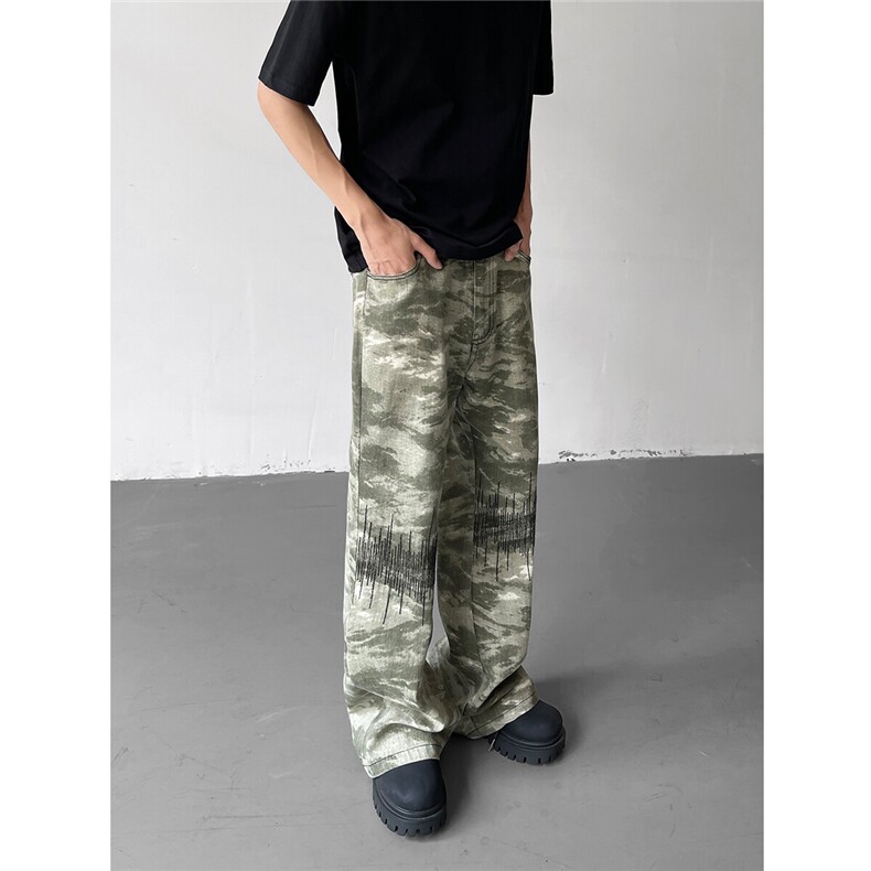 【现货】美式复古迷彩微喇重工心电图刺绣牛仔裤502-K763-P65控89,男装牛仔裤,星座502