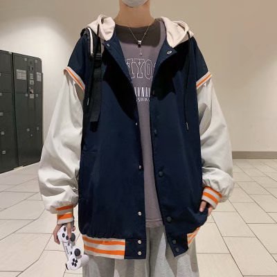假两件外套男韩版潮流ins秋季宽松百搭连帽拼色夹克原宿风棒球服,男装夹克,星座1210-1