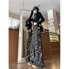 美式复古迷彩工装裤女高街嘻哈宽松直筒拖地休闲牛仔裤N70100-P50，男装牛仔裤，星座1008