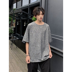 现货夏季纯色亚麻潮宽松新中式大码棉麻短袖男MT08-特P25控48，男装T恤，星座205-5