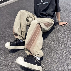 条纹休闲降落伞兵裤男女宽松阔腿运动速干薄款工装裤K8254