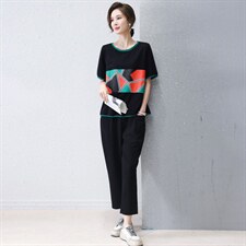 2022夏季新款时尚宽松大码套装舒适百搭显瘦两件套，女装套装/套裙，深水步