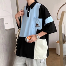 美式高街polo衫短袖t恤夏宽松ins潮情侣设计感小众上衣W2448-P32，男装Polo衫，星座412-2