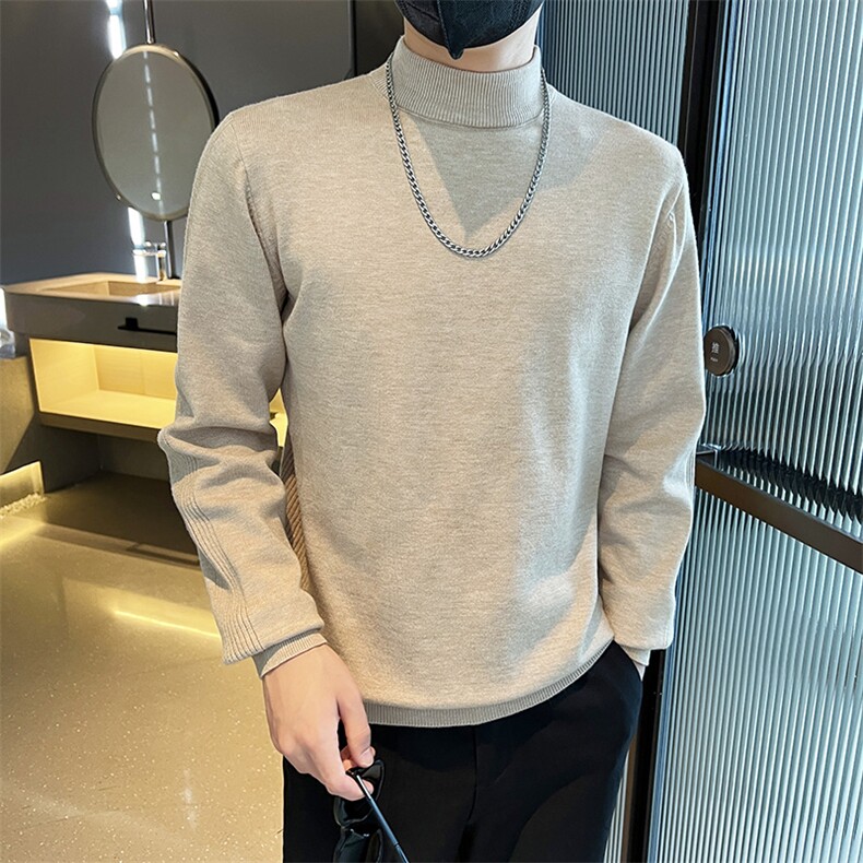 美式解构拼接德绒长袖t恤男款秋季cleanfit半高领正肩卫衣打底衫,男装针织衫/毛衣,电商B248