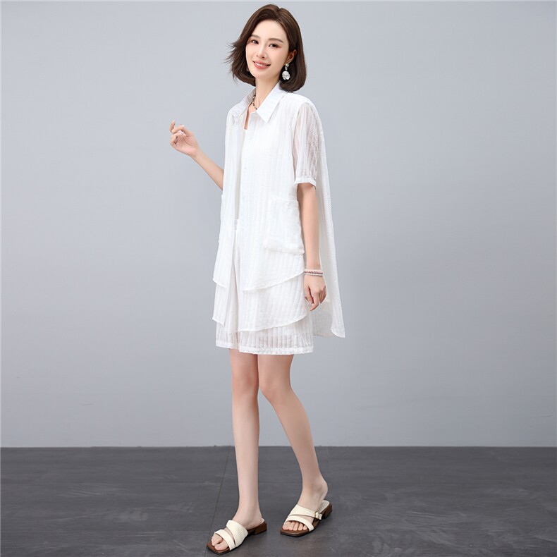 套装女2025年夏季新款时尚宽松中年妈妈大码短裤两件套,女装套装/套裙,江忆布依