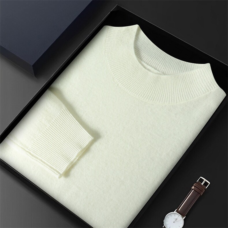 秋冬加厚半高领华夫格100%纯棉男针织打底衫纯色内搭毛衣韩版羊毛，男装羊绒套衫，绒源之鑫
