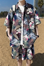 夏日大码套装宽松花衬衫男短袖痞帅休闲上衣两件套衣25裤20/TP45，男装衬衫，电商A012