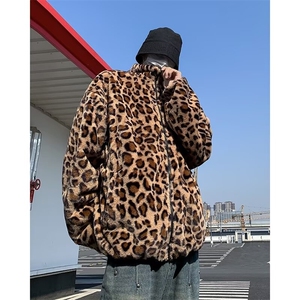 美式复古情侣装豹纹棉服双面穿外套保暖潮牌欧美街头秋冬新款棉衣图片