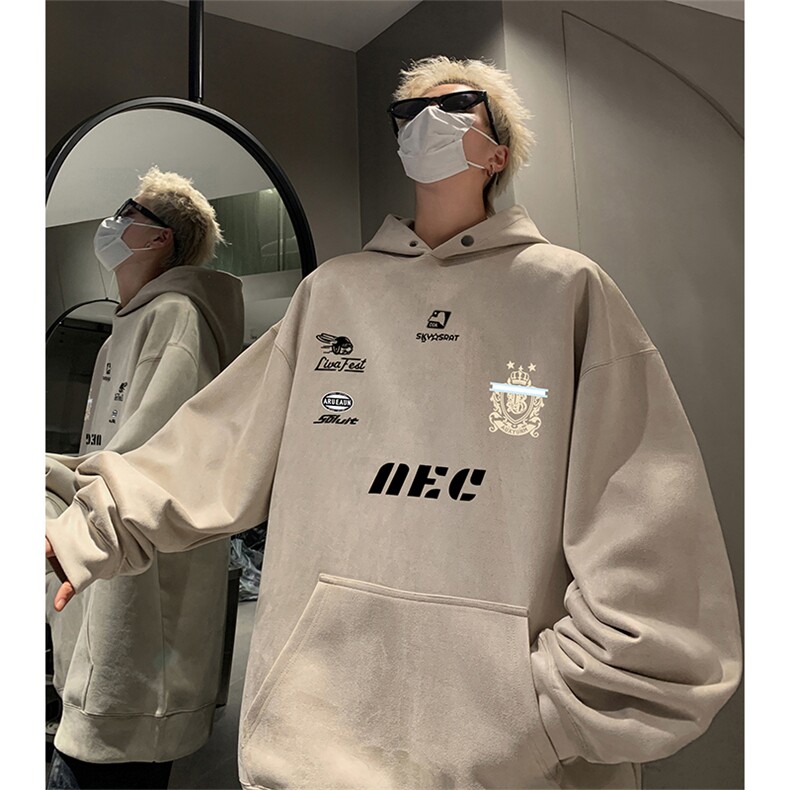 抖音得物供货提供视频秋冬重磅美式麂皮绒连帽卫衣JLM35,男装卫衣,电商A486
