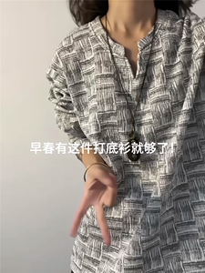 XZ809A/CX608/特P24/控48     印花肌理感V领长袖T恤卫衣图片