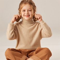 2024秋冬新款童装35%山羊绒12针平面高翻领纯色羊绒衫，童装儿童羊绒衫，旭泰羊绒