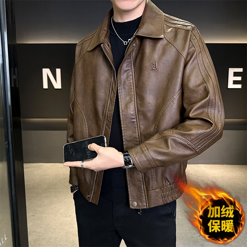 加绒皮衣外套男秋冬季2025新款机车PU皮夹克032-1-P165，男装夹克，电商D327