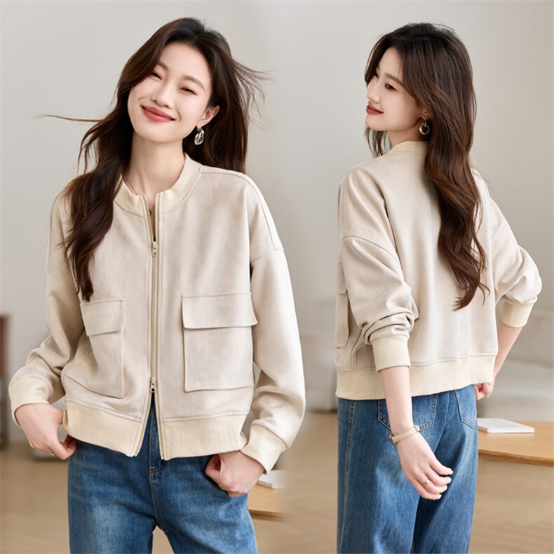 大码女装休闲短款棒球服外套女2025春装新款胖MM宽松夹克圆领上衣，女装短外套，沐七七